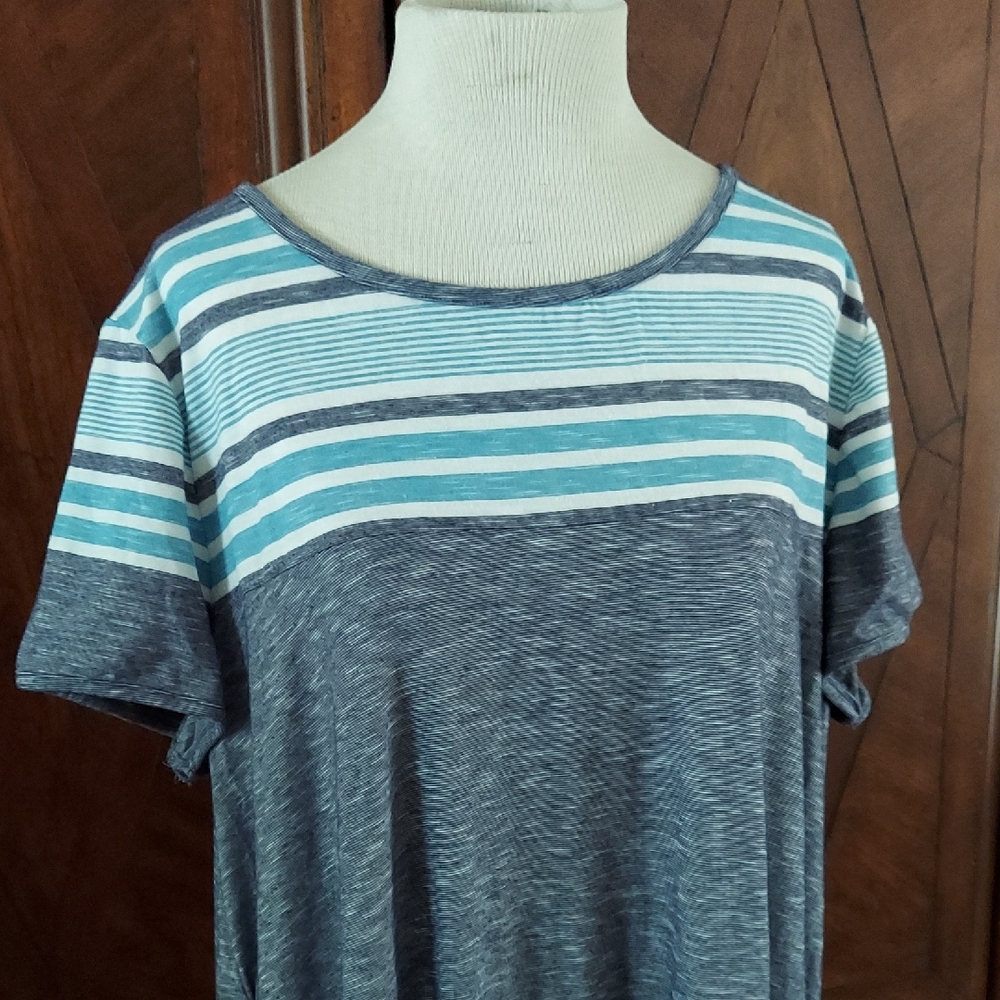 Max Edition Striped Blue Heather, Turqoise, and White Women's Dress - 3X
